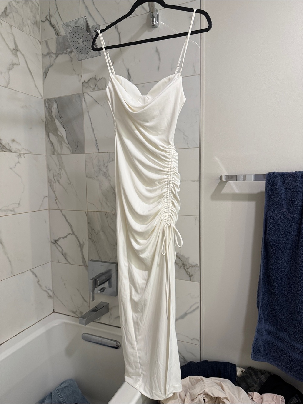 ZARA White Ruched Spaghetti-Strap Maxi Dress
